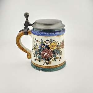 Original German Zinn Lidded Beer Stein,German Beer Mug,Handmade
