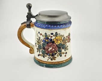Original German Zinn Lidded Beer Stein,German Beer Mug,Handmade