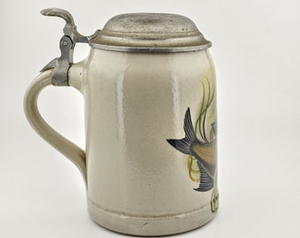 Original German Zinn Lidded Beer Stein,German Beer Mug