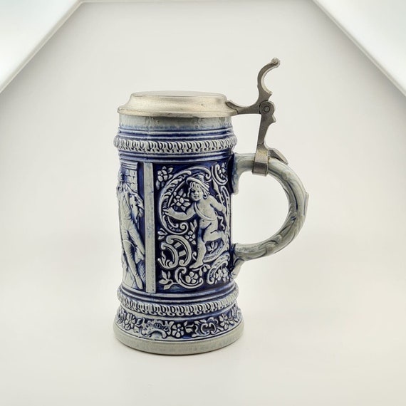オリジナルGerzビールジョッキ、ドイツ蓋付きZinnビールジョッキ