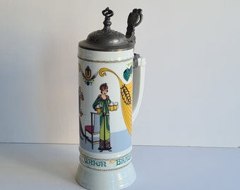 Vintage German Dortmund Union Brewery 1982 Beer Stein with Pewter Lid,Beer Mug