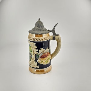 Original German Pewter Lidded Beer Stein,German Beer Mug