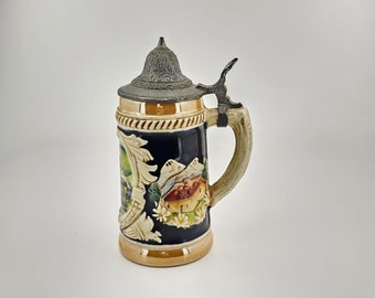 Original German Pewter Lidded Beer Stein,German Beer Mug