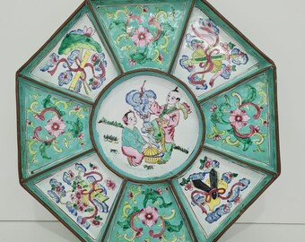 Chinese Cantonese Plate,Hand Painting on Bronze,Enameled Sweet Meat Altar Plate