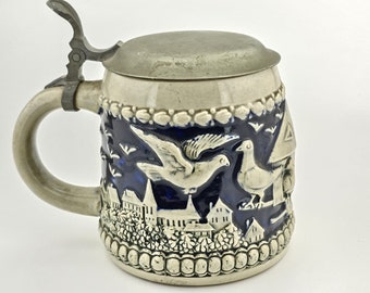 Original German Beer Stein,Beer Mug,Lidded Zinn Beer Stein,German Beer Mug