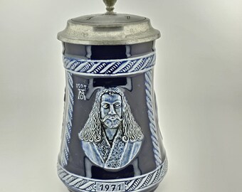 Vintage German Marzi&Remy Beer Stein,1971 Nuremberg Albrecht Durer Haus Stoneware Blue Beer Stein,Beer Mug