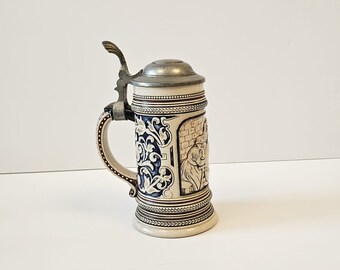 Original German Beer Stein,Pewter Lidded Beer Stein,German Beer Mug