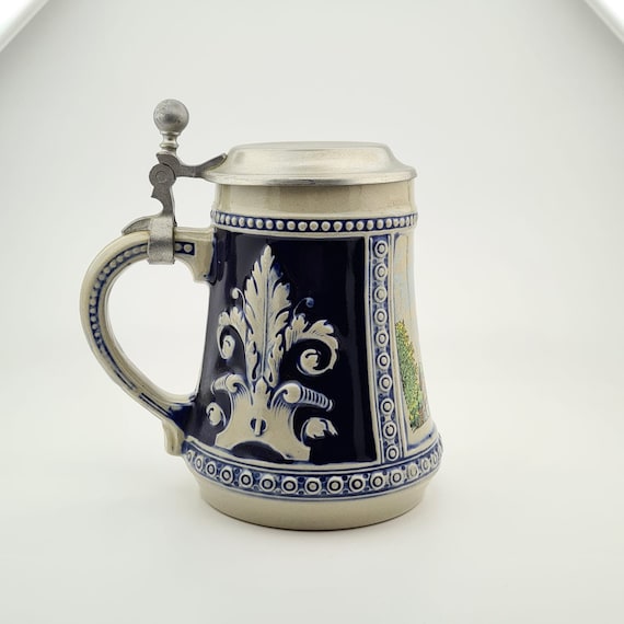 オリジナル Gerz ビールジョッキ ビールジョッキ、ドイツ製蓋付き Zinn