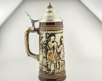Original German Gerz Beer Stein Lidded Zinn, Beer Mug,Gerzit Beer Stein