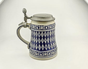 Original German Beer Stein,Ceramic Bavarian Diamond Cobalt Blue,German Beer Mug