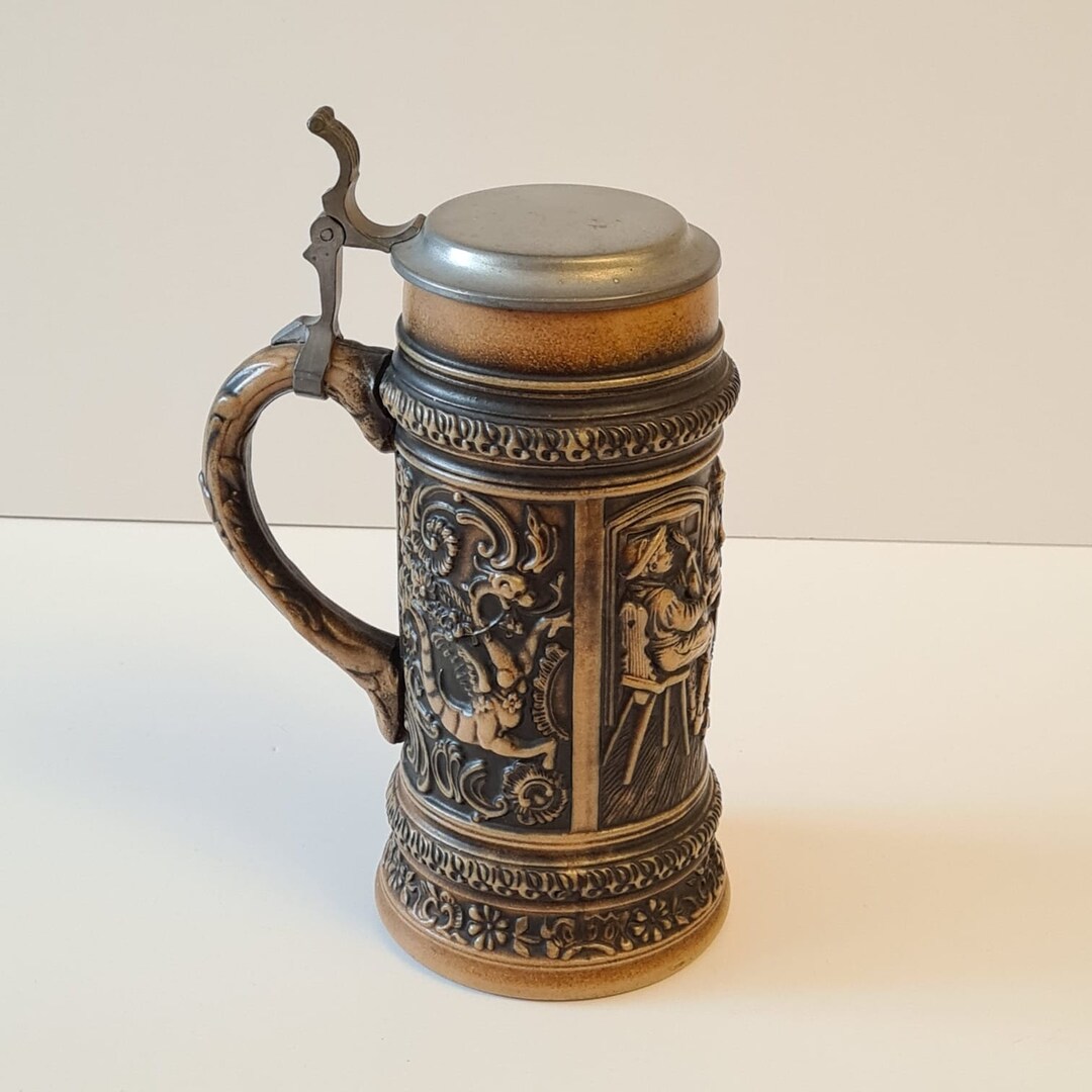 Original German Large Gerz Beer Stein Lidded Zinn Beer Etsy
