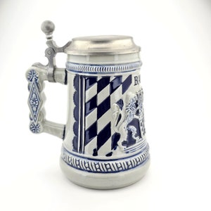 Original German &#39;Bayern&#39; Beer Stein Beer Mug,German Lidded Zinn Beer Stein,German Beer Mug