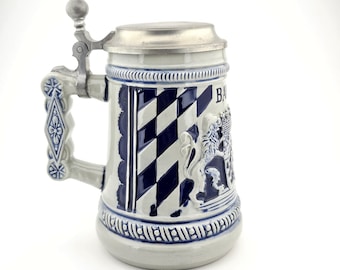 Original German 'Bayern' Beer Stein Beer Mug,German Lidded Zinn Beer Stein,German Beer Mug