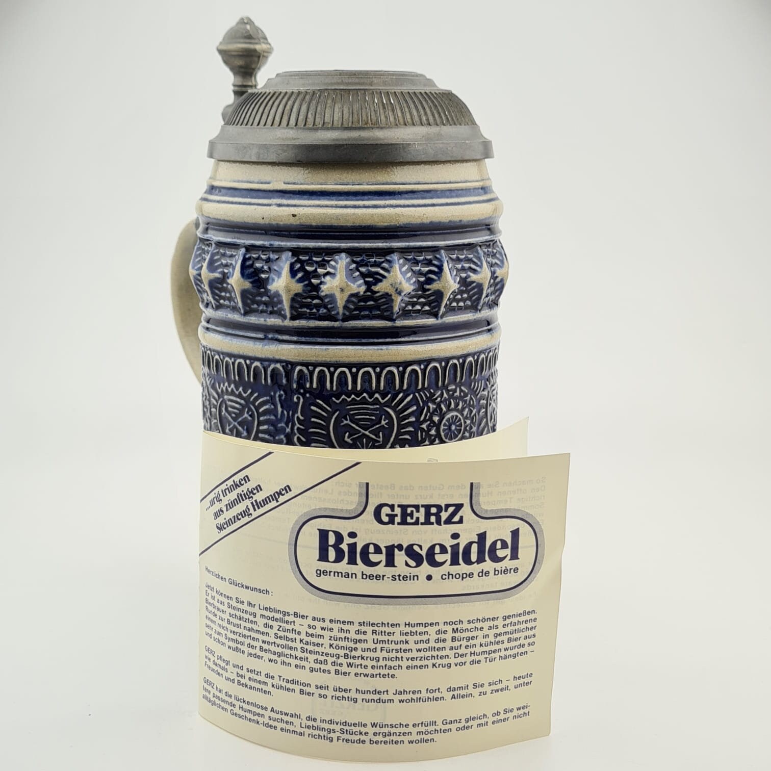 Original Gerz Beer Stein Beer Mug Zinn Lidded,cobalt,german Beer Stein