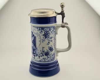 BAREUTHER Waldsassen Bavaria Germany Pewter Lid Porcelain Beer Stein