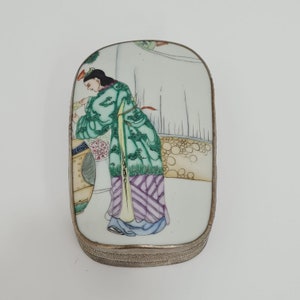 Chinese Silver Plated Box with Porcelain Cover