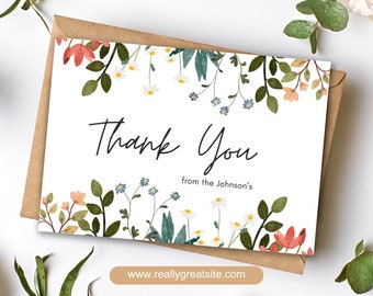 Wildflower Thank You Card Template, Thank You Card Printable, Thank you Card, Floral Thank You, Edit with Canva