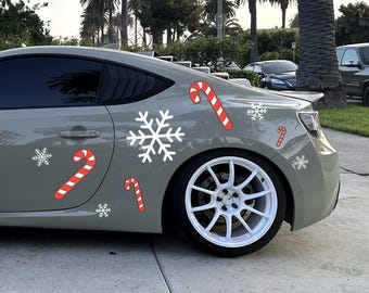 Big Christmas Candy Cane and Snowflake Livery Car Decals (80+ Colors Available)