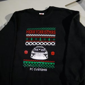 Custom Car Christmas Black Crewneck/Hoodie - Car Christmas Merch