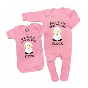 New to the Flock Sheep Pink Babywear / Newborn Gift / Personalised