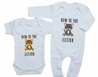 Cat Babygrow: 'New To The Litter' Cotton Baby Clothes