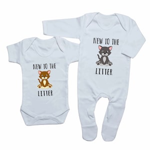 Cat Babygrow: &#39;New To The Litter&#39; Cotton Baby Clothes
