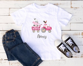 Girls Tractor T-Shirt: Personalised Farm Tee