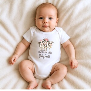 New To The Herd: Cow Baby Bodysuit, Personalised Newborn Gift