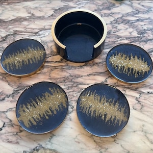 Navy Gold Resin Coaster / Navy Gold Resin Coaster Set / Anniversary Gift / New Home Gift