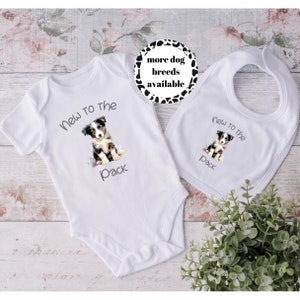 Dog Baby Clothes | Border Collie Baby Clothes | New to the Pack | Dog Baby shower Gift / Dog Newborn gift | New Baby Dog Gift