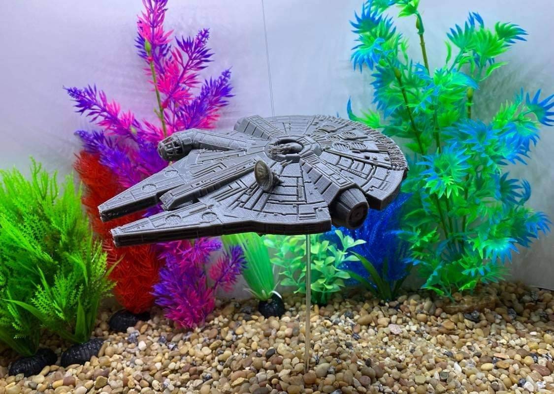 Star Wars Fish Tank Decor Millennium Falcon and At-st
