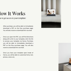 Puede incluir: Una gu&iacute;a de tres pasos sobre c&oacute;mo acceder y personalizar una plantilla digital. La gu&iacute;a incluye instrucciones para descargar un archivo PDF, acceder a la plantilla a trav&eacute;s de Canva y personalizar las fuentes, el texto, las fotos y los colores.
