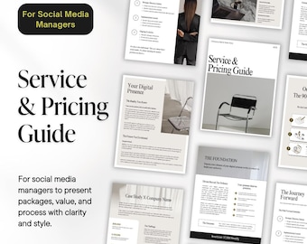 Plantilla de guía de servicios y precios para gestores de redes sociales / Folleto editable de Canva / Hoja de precios de SMM