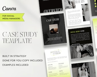 Dark Case Study Portfolio Canva | Social Media Manager Template | Aesthetic Client Portfolio | Strategy Presentation