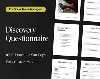 Discovery Questionnaire Template for Social Media Managers | Client Intake Form | Editable Lead Qualification Sheet