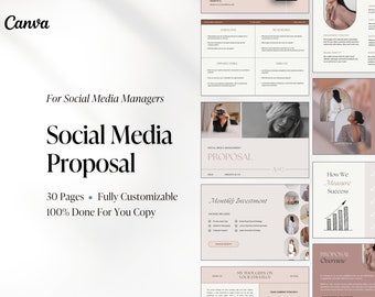 Social Media Manager Client Proposal | Pink Feminine Social Media Templates | Canva Business Templates | Social Media Strategist Template