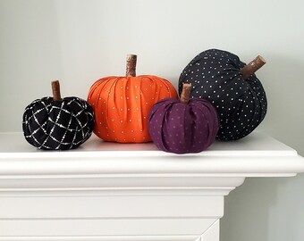 Halloween Fabric Wrapped Pumpkin Set, Rustic Pumpkins, Halloween Decor