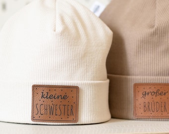 Handmade Beanie Organic Cotton Sibling Hat Gift Baby Birth Announcement Pregnancy