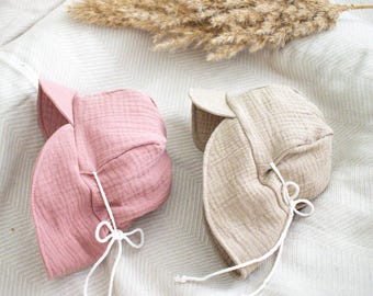 Sun hat, organic muslin lightweight summer hat for babies, baby sun hat, hat with neck protection and ties, children's sun hat, sun protection, cap