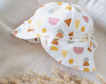 Lightweight muslin summer hat - grows with your child, is breathable and handmade for babies, children and teenagers, the perfect summer holiday accessory.
