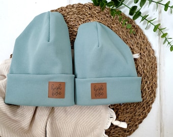 Hipster Beanie personalisierbar in vielen Farben für die ganze Familie | Kinderbeanie | Kindermütze Rippenstrick Beanie | Geschenk Geburt