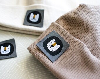 Hipster beanie made from organic ribbed jersey | Unisex hat for babies, children & adults | with unicorn, dinosaur, lion or Play all day label