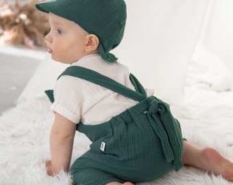 Organic muslin dungarees with ties, various tying options, short slopettes, harem pants, casual dungarees for boys and girls, baby