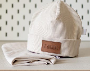 Handmade Beanie Schoolchild made of organic cotton - Gift for school enrollment with short delivery time and optional loop scarf