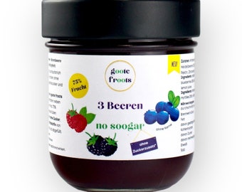 Fruitspread ZONDER TOEGEVOEGDE SUIKER 3 bessen 75% fruit