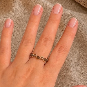 Adjustable Smoky Quartz Squiggle Ring, Gold Wire Wrapped, Dainty Gemstone Stacking Ring