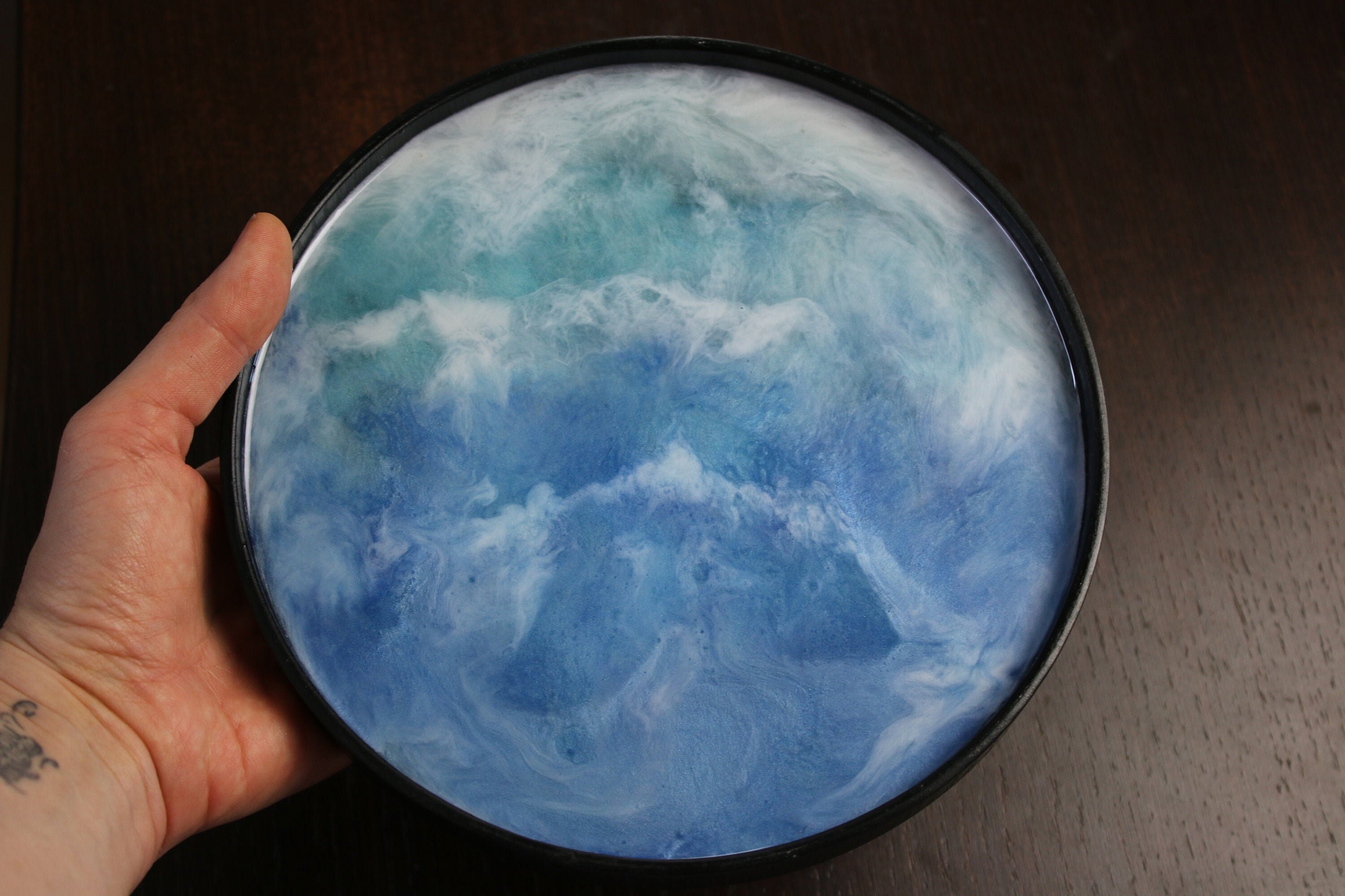 Superbe Plateau de Service 21cm en Bois et Résine Epoxy, Idée Cadeau