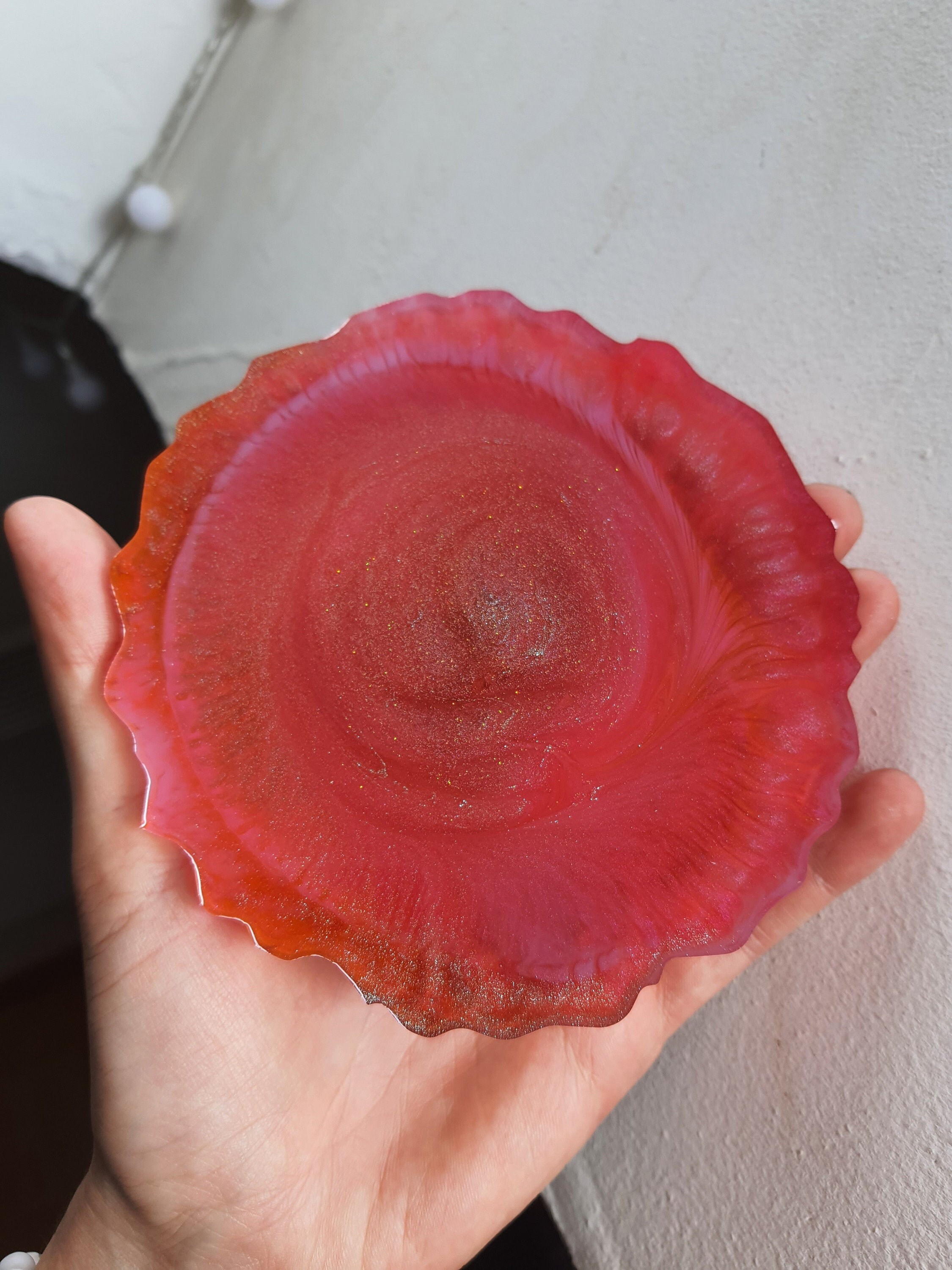 Superbe Dessous de Verre en Résine Epoxy, Rose Foncé Pailleté