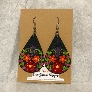 Hand-painted faux leather earrings | Mexican decor