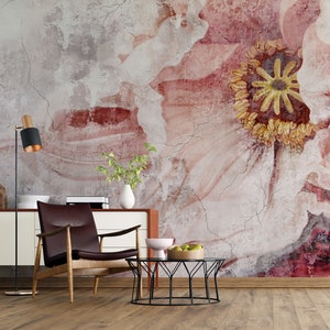 Rose Marble Wallpaper Gold Wall Art Concrete Wall Mural Pink Background Peel and Stick